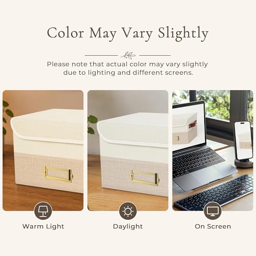 Vienrose Greeting Card Organizer Box, Foldable Storage Box with 20 Removable Dividers and 84 Self-Adhesive Labels, Card Box for Greeting Cards Photos Envelopes Stickers Postcards, Beige & Khaki - color: Beige & Khaki