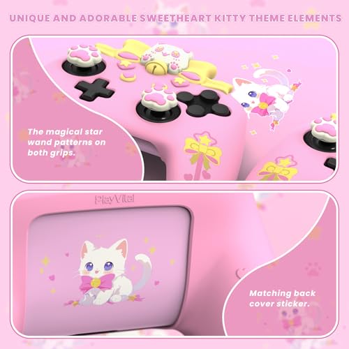 PlayVital Sweetheart Kitty Silicone Skin Compatible with Nintendo Switch Pro Controller Kawaii Anti-Slip Cover, Switch Pro Controller Joystick Grips & Protective Silicone Case - Pink - color: Pink