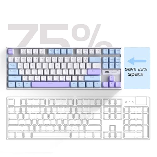 MageGee 75% Mechanical Gaming Keyboard, Red Switch, LED Blue Backlit, 87 Keys Compact TKL Wired Keyboards for Windows Laptop PC Gamer - White/Blue - color: White Blue/Red Switch