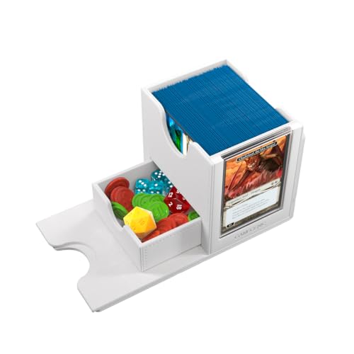 Gamegenic Sidekick Pro 100+ XL Convertible - Premium Deck Box with Secure Card Storage, UV Protected Slide Card Case, Display Top Card, Extra Token Drawer, Magnetic Closure, White Color, Made - color: White