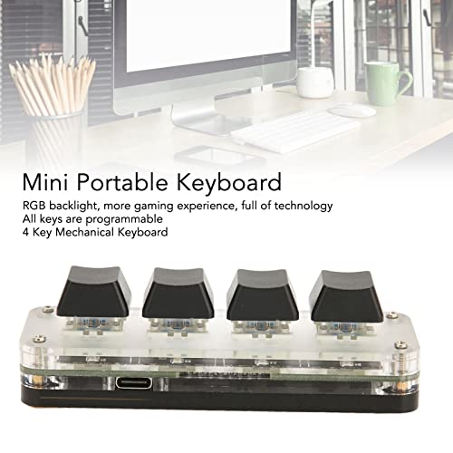 4 Keys Mini Keypad One Handed Mechanical Gaming Keyboard, Multifunctional Shortcut DIY Programmable Macro Keyboard, RGB Backlight, Plug and Play, OSU Gaming Keyboard for Office, Game, Music, etc.