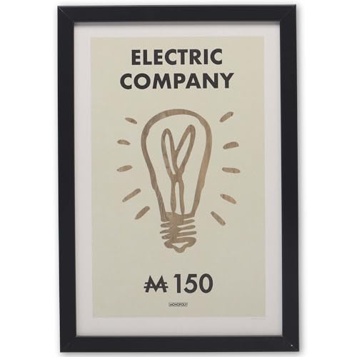 Hasbro Monopoly Electric Company Framed Wood Wall Decor | Fun Monopoly Wall Art for Game Room or Man Cave - color: Tan
