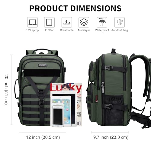 WITZMAN Travel Backpack for Men 45L Convertible Bag Fits 17" Laptop | Large Nylon Carry on Luggage Bag, 3 in 1 Laptop Backpack Airline Approved, For Weekend Getaway, Overnight Trip, B688 Green - color: Light Green