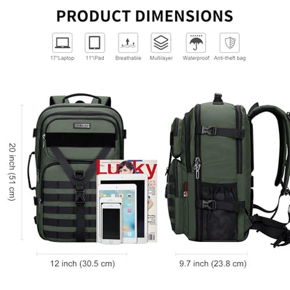 WITZMAN Travel Backpack for Men 45L Convertible Bag Fits 17" Laptop | Large Nylon Carry on Luggage Bag, 3 in 1 Laptop Backpack Airline Approved, For Weekend Getaway, Overnight Trip, B688 Green - color: Light Green