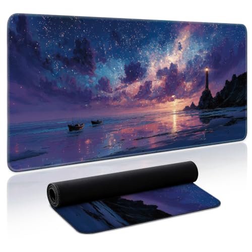 Aesthetic Desk Mat, Cute Luminous Rise Desk Pad Protector for Work & Decor, 31.5" x 11.8", Pretty Non-Slip Extended Mouse Pad for Office or Home - color: H.Luminous Rise, size: 31.5L x 11.8W inches