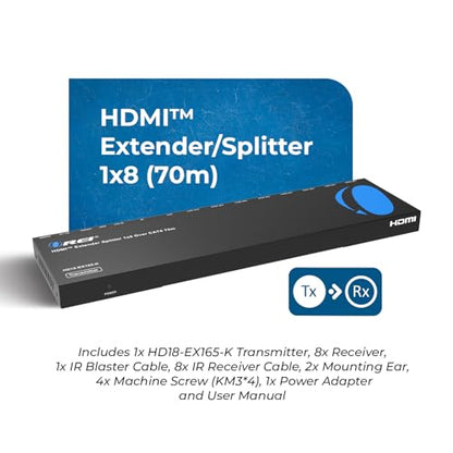 OREI 4K 1x8 HDMI Extender Splitter Multiple Over CAT 6/7 Cable with EDID management - 4K@30Hz upto 165ft and 1080p@60Hz upto 230ft- Loop Out | 1x8 HDMI Extender – HDMI 1.4, 10.2Gbps, Dolby TrueHD, DTS-HD Master Audio, Plug & Play, Metal Housing, PoC Suppo