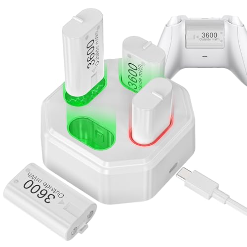 4 Pack Rechargeable Battery Pack Compatible with Xbox Series S/X,Charger Dock with 4 x 3600mWh NiMH Controller Battery Pack for Xbox One Wireless Controller - color: Purple