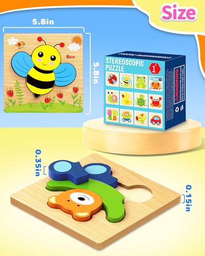 Bekayshad Wooden Puzzles for Toddlers 1-3, Montessori Toys for 1 2 Year Old | Toddler Puzzles, 1 2 Year Old Boy Girl Birthday Gifts, 6 Pack Animal Shape Jigsaw Puzzles, Learning Educational Preschool Toy - color: 6pcs