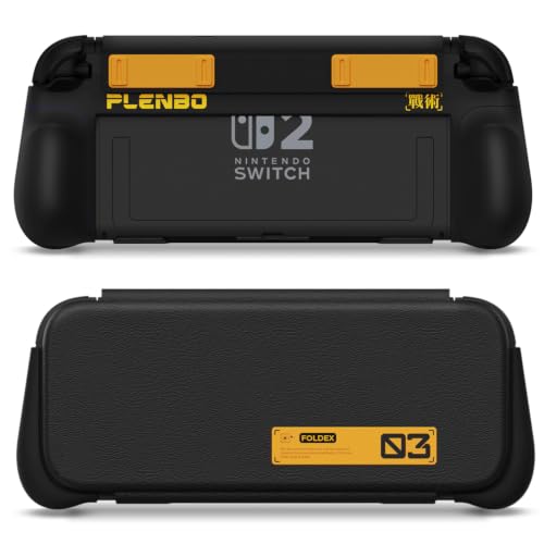 Plenbo - FoldeX Switch 2 Grip Case with Detachable Flip Cover- Black | Dockable Ergonomic Handheld Protective Hard Shell for Nintendo Switch 2, 3-Mode Compatible Joy-Con 2 Controller Grip - color: Black
