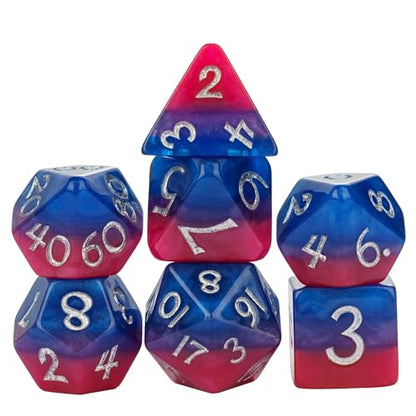 DND Dice Set 7PCS D&D Polyhedral Dice Set Blue-Red for Tabletop Game | Leather Storage Bag, DM Gift, for Dungeons and Dragons Role Playing Games - color: Blue&purple&red