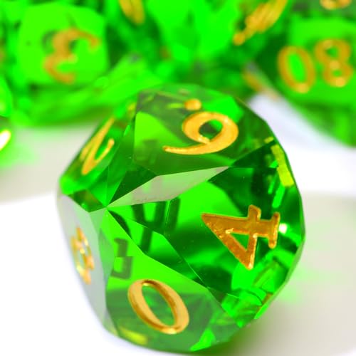 XENOLUX DND Dice Set, Sharp Edge Resin Geometric Diamond Cut Gemstone Shape with Translucent Emerald Green for Tabletop RPG Games - RD Green - color: Rd-green