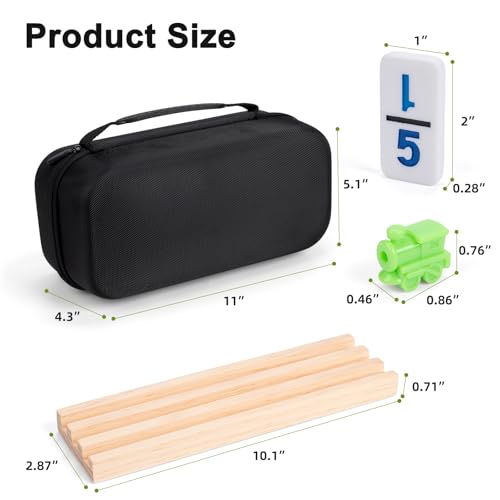 Mexican Train Dominoes Set with 4 Wooden Trays - Double 12 Dominoes Game with 91 Number Tiles, Portable Carrying Case & Accessories - Classic Family Table Game for Kids, Adults & Travel - style: Number with 4 Large Racks