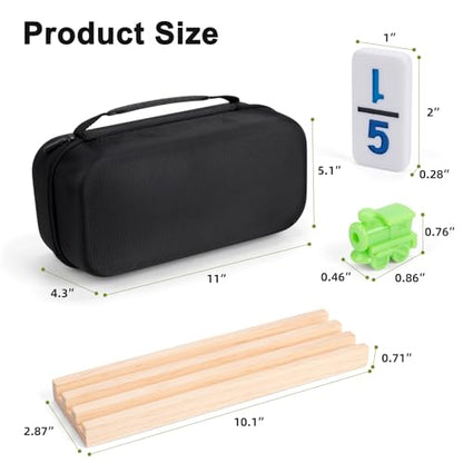 Mexican Train Dominoes Set with 4 Wooden Trays - Double 12 Dominoes Game with 91 Number Tiles, Portable Carrying Case & Accessories - Classic Family Table Game for Kids, Adults & Travel - style: Number with 4 Large Racks