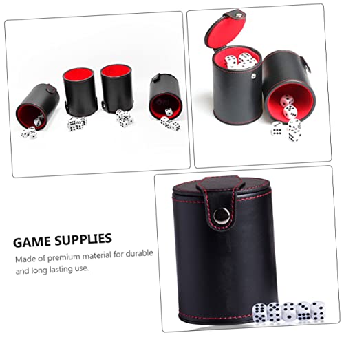 1Set Leather Dice Cup Professional Dice Container with Double Layer Lids Storage Compartment Includes Shaking Cup Dice for Family Games