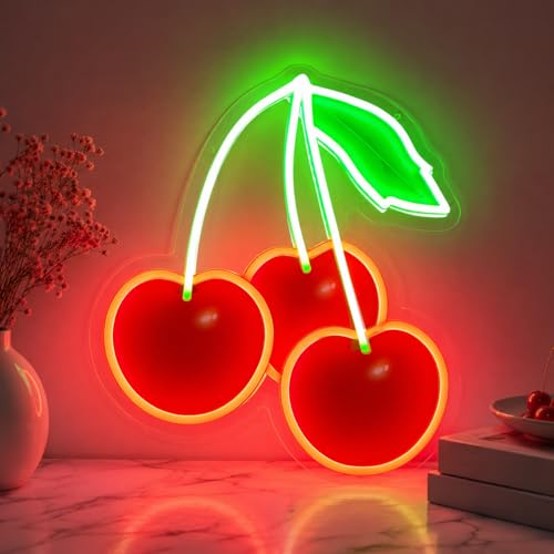 Cherry Neon Sign for Wall Decor – Dimmable Red Cherry LED Neon Light, Vibrant Fruit Neon Sign for Bedroom, Kids Room, Bar, Restaurant, Club, Fruit Shop & Party Decor - color: Cherry