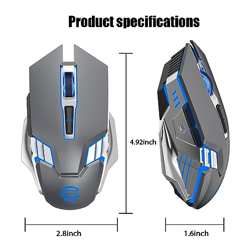 Bluetooth Gaming Mouse, RGB Rechargeable USB Wireless Mouse, Quiet Click, LED Backlit, Ergonomic, with Side Button, 6 Button, DPI Adjustable, Computer Mice for Laptop PC MacBook Chromebook - Grey - color: Grey