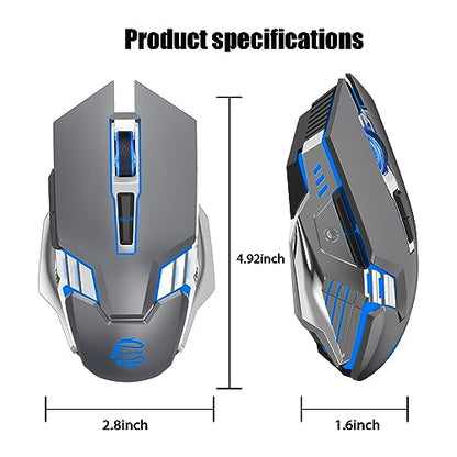 Bluetooth Gaming Mouse, RGB Rechargeable USB Wireless Mouse, Quiet Click, LED Backlit, Ergonomic, with Side Button, 6 Button, DPI Adjustable, Computer Mice for Laptop PC MacBook Chromebook - Grey - color: Grey