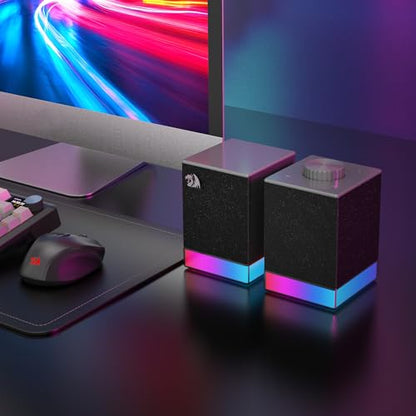 Redragon GS517 RGB PC Gaming Speaker, BT 5.3 & USB Dual Connectivity | 2.0 Stereo Enhanced Sound Desktop Computer Speaker, 8 RGB Lighting Effects, Touch Controls & Volume Knob, Sleek Design