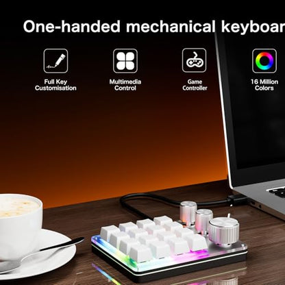LICAEVEY Custom Macro Pad, 16 Key Programmable Mechanical Keyboard with 3 Knobs & RGB LED, Keypad for, Gaming, Shortcuts, Fit for Wins OS X (White) - color: White
