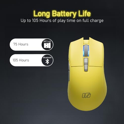 iRocks M31R Wireless Gaming Mouse, Triple Mode 2.4G/ Bluetooth/USB-C Detachable Cable Gaming Mouse, Kailh GM8.0 Switches, Advanced PixArt PAW3395 Optical Sensor, Up to 26,000 DPI - Lemon Yellow - color: Lemon Yellow