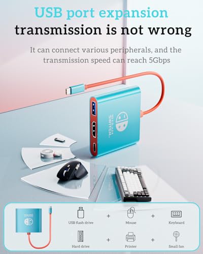 Portable TV Adapter Dock Station for Nintend0 Switch/Steam Deck/MaBook | 4K60Hz TV dock for Switch/Steam Deck, 3-in-1 (HDM1+PD+USB), compact travel-ready, plug&play, also works with laptops/phones