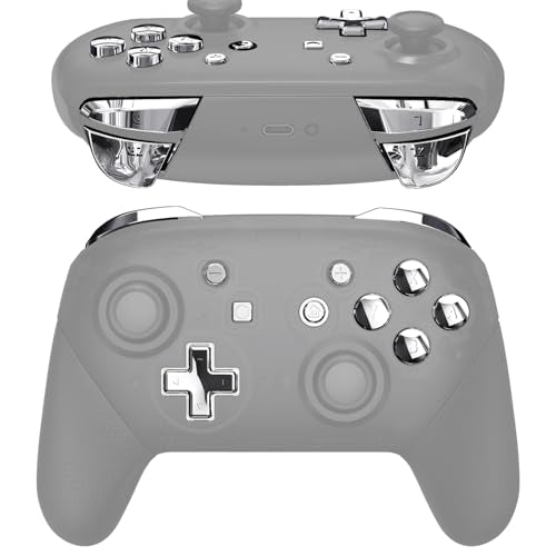 eXtremeRate Chrome Silver Repair ABXY D-pad ZR ZL L R Keys for Nintendo Switch Pro Controller, Glossy DIY Replacement Full Set Buttons with Tools for Nintendo Switch Pro - Controller NOT Included - color: Chrome Silver