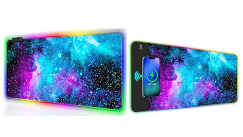 AIMSA RGB Gaming Mouse Pad and Wireless Charging RGB Mouse Mat, Large Led Mousepads Non-Slip Rubber Base with Lighting Modes, Computer Keyboard Mat Soft Desk pad
