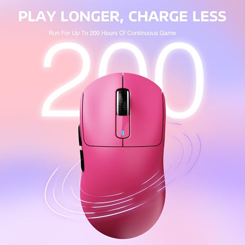 ATTACK SHARK X3 Wireless Gaming Mouse, 49g Ergonomic Computer Mouse, Triple Modes PAW3395 26K DPI Optical Sensor, 200h Battery Life, Programmable Buttons, Gaming Accessories for PC/Laptop/Mac (Berry) - color: Berry