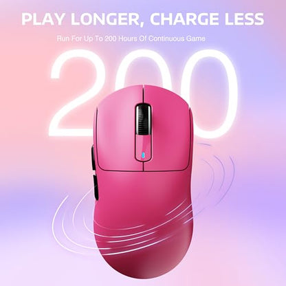 ATTACK SHARK X3 Wireless Gaming Mouse, 49g Ergonomic Computer Mouse, Triple Modes PAW3395 26K DPI Optical Sensor, 200h Battery Life, Programmable Buttons, Gaming Accessories for PC/Laptop/Mac (Berry) - color: Berry
