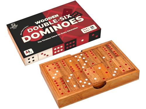 BSIRI Wood Dominos Set for Adults Double 6 Classic Thick Wooden Professional Colored Dominoes Game Travel Portable Six Domino Games Case Kit Bulk for Classroom - color: Dominoes 6