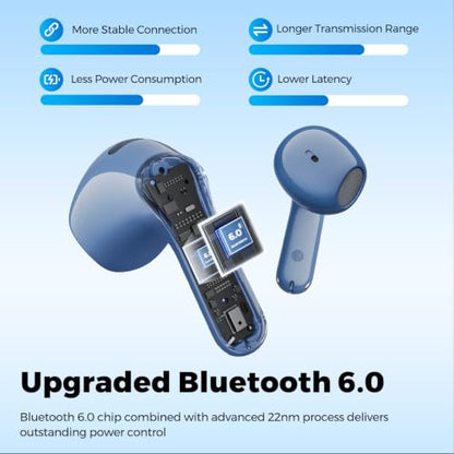 SoundPEATS Air6 HS Wireless Earbuds, Bluetooth 6.0, LDAC Hi-Res Audio for HiFi Sound, 13mm Dynamic Driver, Total 45H, Quick Charging, IPX5 Resistant, Comfortable Fit, ENC Noise Canceling, App, Blue - color: Blue