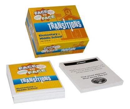 Face to Face Transitions - Elementary to Middle School Conversation Game, Conversation Starters for Students, Parents, and Teachers, 96 Scenario Cards, Ages 10+