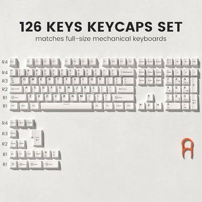 dagaladoo Double Shot PBT keycaps Set, Cherry Profile Keyboard Keycaps | Retro key caps full size,Custom keycaps for 60% 65% 75% 100% Cherry-MX switch Mechanical Keyboard(Milky White,126-keys) - color: Milky White