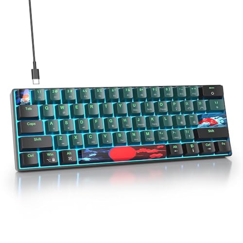 Portable 60% Mechanical Gaming Keyboard Blue/Black, Blue LED Backlit Wired Key Board with Red Switch, Compact 61 Keys Mini Office Keyboards for Laptop PC (61 Soundwave A/Red Switch) - color: 61 Soundwave A/Red Switch