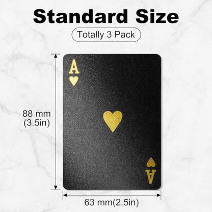 REGUICORP Playing Cards 3 Pack, Waterproof Black and Gold Playing Cards, HD Flexible Personalized Deck of Cards, Standard Poker Size for Family Game Night and Gifts, Fun for All Ages