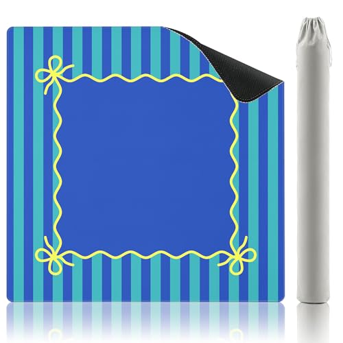 Blue Teal Mahjong Mat (32.5” x 32.5”) with Carrying Bag Non Slip Noise Reduction Gaming Mat Rubber Mahjong Table Cover Accessoriesfor Poker Board Games Dominoes - color: Blue Teal