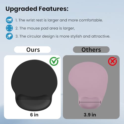 Mouse pad with Wrist Rest,Relieving Pain Memory Foam Computer pad, Ergonomic Desktop Mouse, Silicone Material Mouse pad, with Non-Slip PU Base (Black) - color: black