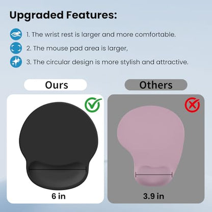Mouse pad with Wrist Rest,Relieving Pain Memory Foam Computer pad, Ergonomic Desktop Mouse, Silicone Material Mouse pad, with Non-Slip PU Base (Black) - color: black