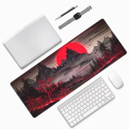 Extended Gaming Mouse Pad, Large Desk Mat XL Anime Mouse Pad Waterproof with Stitched Edges, Non-Slip Desktop Pad for Home and Office, Level Up Your 31.5x11.8 Inch (Darkness Red Moon2) - color: Darkness Red Moon2