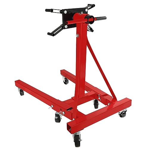 Auto Repair Rebuild Steel Engine Stand Folding Motor Hoist Dolly Mover Jack with 360 Degree Rotating Head, 3000 LB Capacity, Red