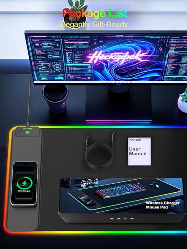 Wireless Charging Mouse Pad Gaming, 31.5"x15.8" Large Desk Mat, Waterproof | RGB Mousepad, Smooth Glide, Stitched Edge, Non-Slip Rubber Base, Desk Pad Computer Keyboard Mat, No Adapter - color: RGB-31.5"x15.8"