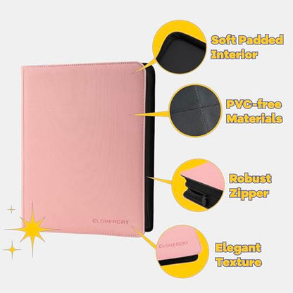 9-Pocket Toploader Binder, Clovecat Premium Card Book, Holds 252 Trading Card with 20 Removable Top-loader Sleeves, PU Card Holder Folders,Card Album for MTG, TCG, Yugioh, Game & Sports Cards (Pink) - color: Pink