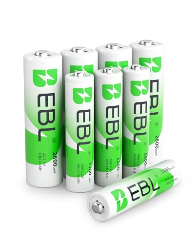 EBL AA AAA Rechargeable Batteries Combo, 4 AA 2800mAh with 4 AAA 1100mAh | NiMH Batteries, Mercury-Free, 1200 Cycles, 1.2V Stable Voltage, Ideal for Remote Controls, Toys, Flashlights, Cameras - size: 4 AA+4 AAA