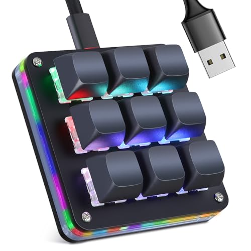 Koolertron Macro Programmable Keypad, One Handed Programmable Mechanical Keyboard, RGB Blue Switch Hot Swappable, 9 Keys Backlit Keypad for Working and Gaming, Black - size: 9-key (No Knob)