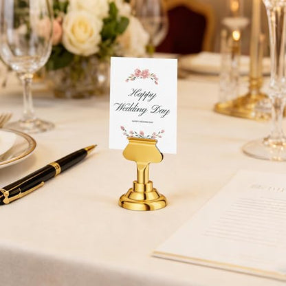Urban Deco 16 Pieces Table Card Holder Place Card Holders 1.7 inches Gold Steel Card Holders for Photos, Food Signs, Memo Notes, Weddings, Restaurants, Birthdays. (Gold) - color: Gold