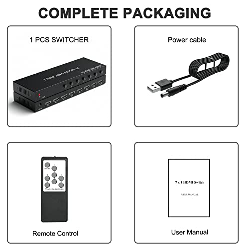 7 Way HDMI Switch 4k@60Hz HDMI Switcher 7 in 1 Out HDCP 2.0 Manual HDMI 2.0 Hub Supports 3D Compatible with Nintendo Switch/Switch OLED/Xbox/ PS5/4/3 Blu-Ray Player Fire Stick Roku Apple TV Chromeca - size: HDMI Switch 7 Port 4K