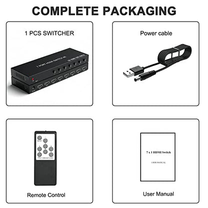 7 Way HDMI Switch 4k@60Hz HDMI Switcher 7 in 1 Out HDCP 2.0 Manual HDMI 2.0 Hub Supports 3D Compatible with Nintendo Switch/Switch OLED/Xbox/ PS5/4/3 Blu-Ray Player Fire Stick Roku Apple TV Chromeca - size: HDMI Switch 7 Port 4K