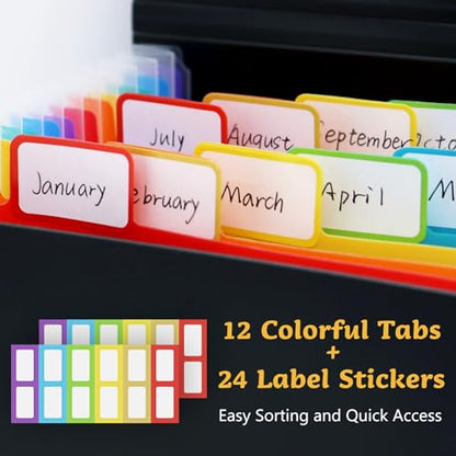 4x6 Index Card Holder Box Flash Note Card Organizer with Dividers | 3x5 Inch Flashcard Notecard Storage Case File Box with 13 Expandable Pockets Large Capacity Recipe Coupon Sticker Organizer