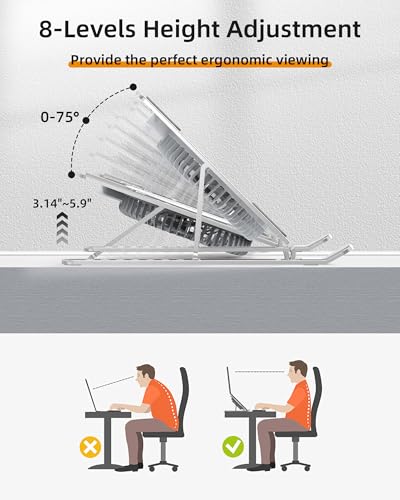 SHUWEI Portable Laptop Cooling Stand, Foldable & Adjustable Aluminum Stand with 3 Speed Powerful Quiet Fans, Ultra-Lightweight Ergonomic Cooling Pad for 17.3" Laptops (Silver, for 17.3" Laptop) - color: Silver