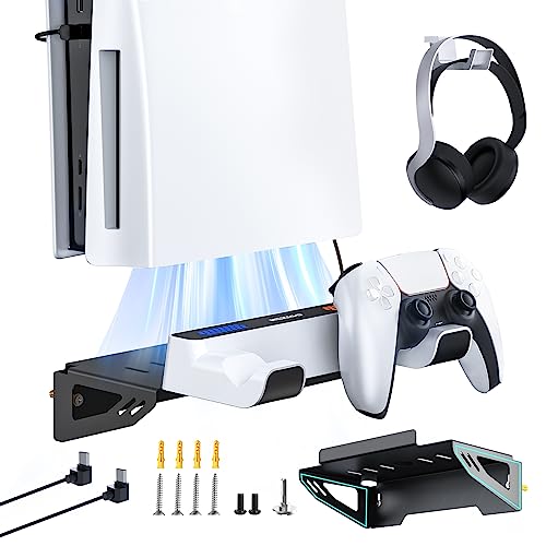NexiGo Wall Mount Kit with Charging Station for PS5 and PS5 Slim/Pro Versions, Dual Controller Chargers, Steel Wall Stand, and Headphone Hanger - Compatible with PlayStation 5 (Disc & Digital) - style: PS5 Gen 1